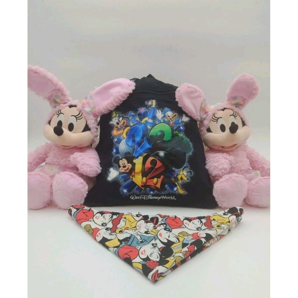 Disney Lot 2022 Easter Bunny Minnie Mouse, 2012 Disney Drawstring Bag, VTG Cloth